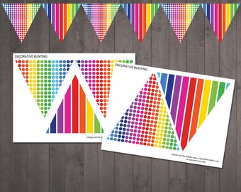 PRINTABLE Rainbow Bunting for a Rainbow Party - Rainbow Penant Flags in Spots and Stripes - INSTANT DOWNLOAD