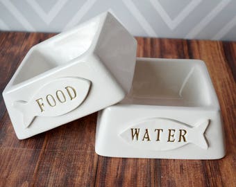 Cat Bowl - Personalized Square Food or Water Bowl - Ceramic