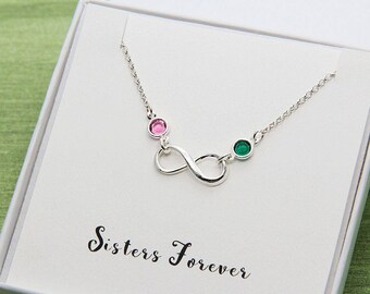 Sister Necklace, Sisters Necklace, Sisters Forever, Gift for Sister, Birthstone Necklace, Sister Jewelry, Sterling Silver Infinity Necklace