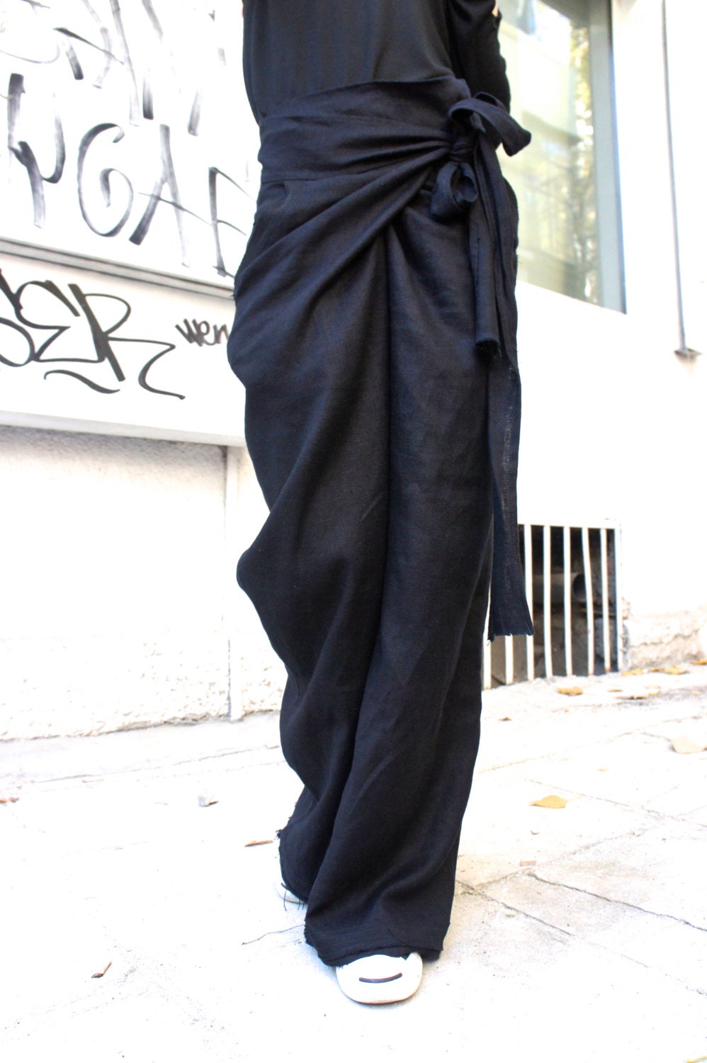 Loose Linen Black Pants / Wide Leg Pants Autumn Extravagant