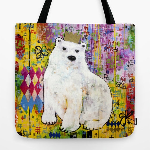 Polar Bear Tote Bag Bright Art Beach Bag Fun Carry All