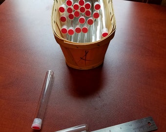 Cigar tubes, red stoppers, set of 4 vials, El Producto, clear glass, art/crafts/bath/beauty/storage/vase/basket/planter-type/rustic/vintage
