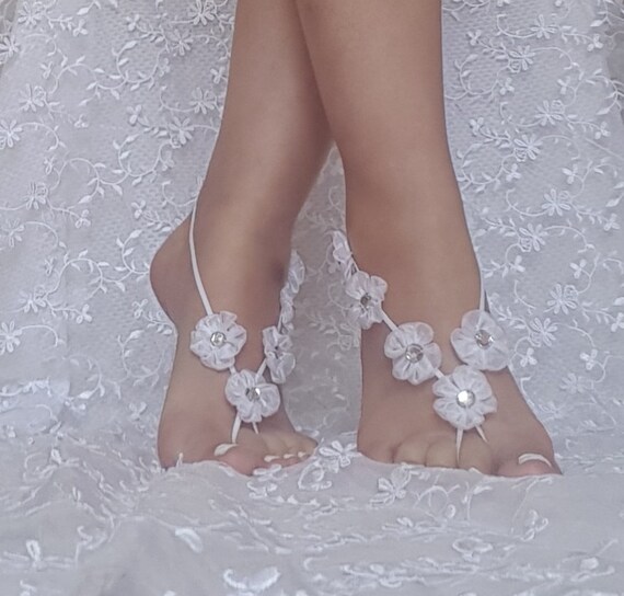 White wedding barefoot sandals bridesmaid gift flower wedding shoe barefoot wedding prom party bangle beach anklets bridal bride
