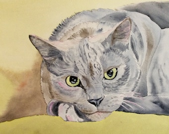 Original Cat Watercolor, Cat Art, Cat Painting