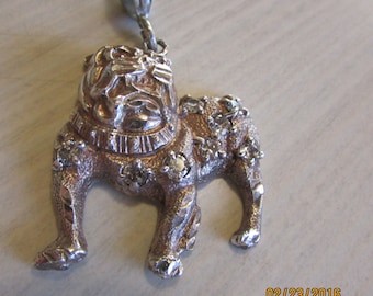 Sterling Silver Bulldog Pendant with Diamond Cut and CZs