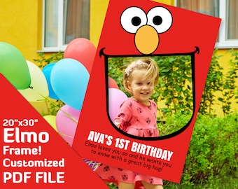 Elmo birthday party decorations, elmo photo booth frame, sesame street, elmo and abby first birthday photobooth 20x30" printable PDF file