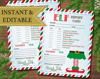 EDITABLE Elf Report Card, Elf Letters, Elf Letters, Notes from the Elf, Naughty or Nice Behavior Santa North Pole Printable INSTANT DOWNLOAD