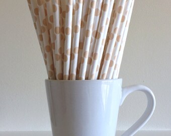 Cream Paper Straws Ivory Beige Tan Polka Dot Party Supplies Party Decor Bar Cart Cake Pop Stick Mason Jar Straw Party Graduation