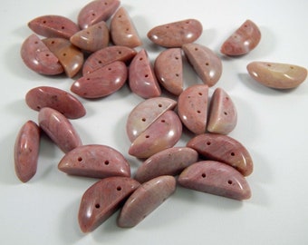 Destash - Rhodonite Beads - 22m x 7mm - Double Drilled. Half Round. 25 Pieces