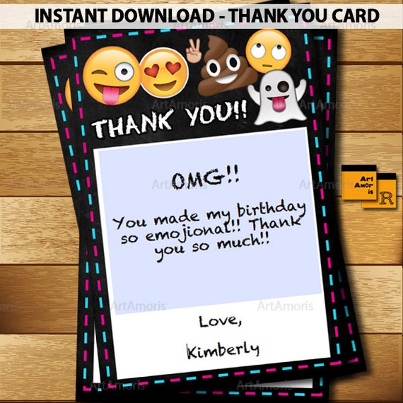 EMOJI Thank You Cards 4x6 Emoji Party Printables Emoji