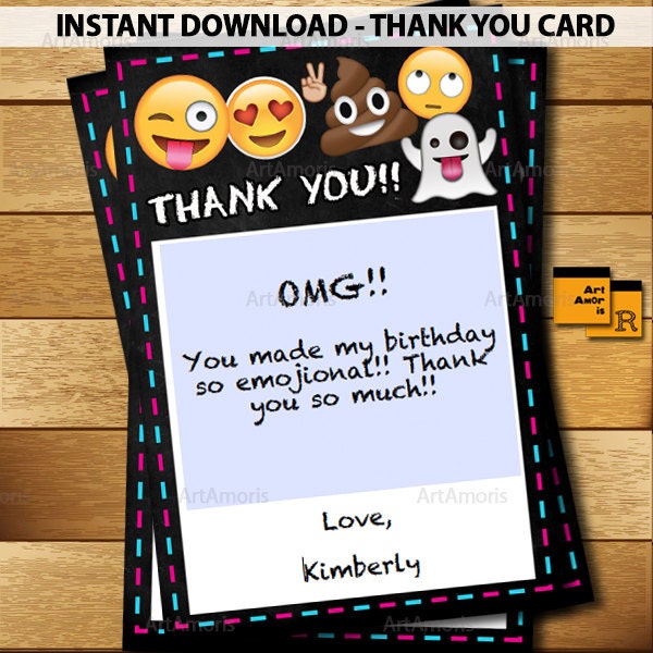 EMOJI Thank You Cards 4x6 Emoji Party Printables Emoji