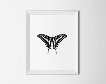 Black and white Butterfly printable, Modern art, Printable artwork, Minimal decor, minimalist wall art, Butterfly wall art, Home decor