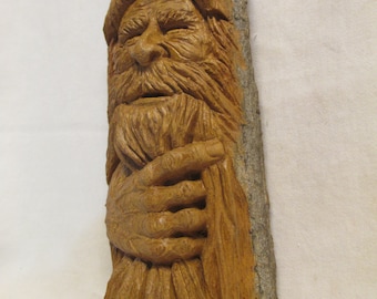 Wood Spirit,Mountain Man, Hand carved in Missouri, Cottonwood Bark, One of a Kind, Gift for him, Art, Rustic Log Cabin Decor,