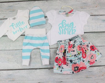 Matching big sister little brother set/ big sister announcement/coming home outfit/baby boy