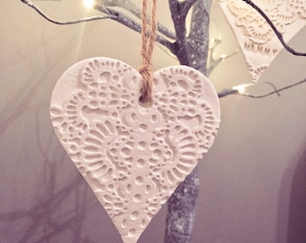 Large White Ceramic Hanging Heart Decoration