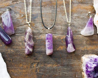 Amethyst Necklace Polished Quartz Jewellery Sterling Silver Natural Crystal Healing Pendant Taurus April Aries May Birthday Unique Gift