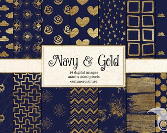 Navy Blue and Gold Digital paper, gold paint backgrounds scrapbook paper, gold scrapbook instant download commercial use