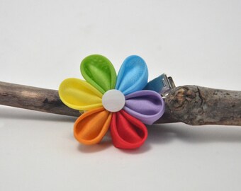 Rainbow Silk Kanzashi Flower Hair Clip