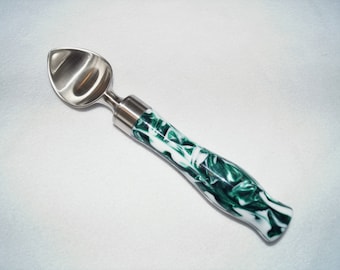 Ice Cream Scoop, Acrylic Scoop, Hand Turned, Green and White, Sherbet, Kitchen Utensil, Housewarming Gift, Wedding Gift, Birthday Gift