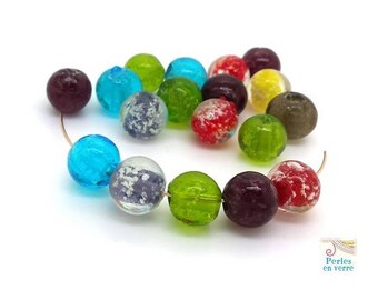 10 pearls 10mm multicolored glass with color glitter (pv724)