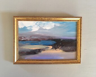 Beach Study Painting- Blue Lavender Beach- Framed- Painting - Original Painting- 6-1/4 x 9 approx. inch - including Frame - Fine Art