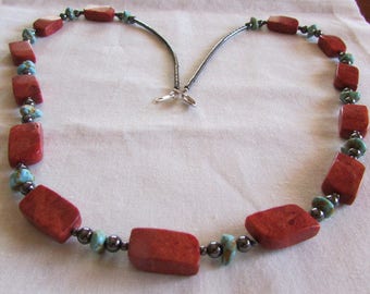 Sponge Coral, Turquoise and Hematite Necklace