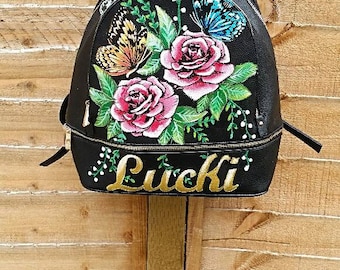 Hand painted faux leather backpacks