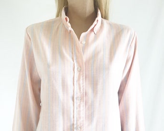 Vintage 70s Striped Preppy Blouse. Women's Small