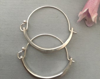 Modern Sterling Silver Hoop Earrings, Artisan Earrings, Handforged Hoops, Minimal, Lightweight for Everyday Wear
