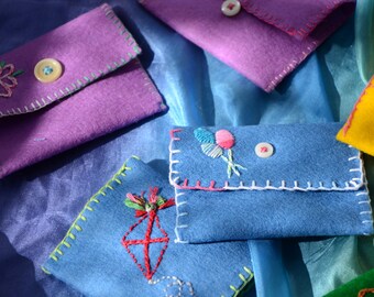 Wool Felt Treasure Pouches- Waldorf Toy- Party Favor- Stocking Stuffer- Customizable
