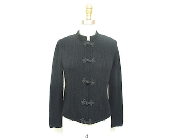Vintage 1940s Sweater | Black Rayon Knit 1940s 30s Cardigan Sweater | size medium