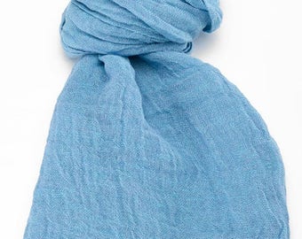 Scarves For Women | Azure Blue Scarf | Pure Linen Scarf | Linen Wrap | Linen Shawl | A Scarf | Mens Scarf | Soft Linen Scarf | Natural Scarf