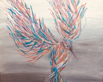 Abstract painting, Honey eater, bird, Flying, Home Decor.
