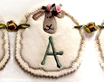 SHEEP ALPHABET BUNTING Machine embroidery Designs