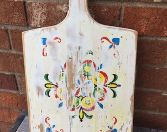 Folk Art Cutting Board, PA Dutch Cutting Board, Amish Cutting Board, Mid Century Stenciled Cutting Board, Pennsylvania Dutch Cutting Board