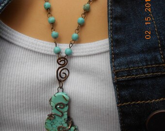 Turquoise Pendant Southwestern Necklace, Southwestern Turquoise Necklace, Boho Turquoise Necklace