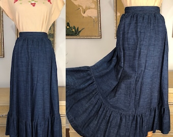 1970s Denim Skirt by The Original Pants Plus New York -- Lightweight Denim with Pockets!