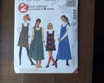 McCall's 9540 Girl's Size 12 to 16 Jumper, 2 Lengths, 2 Hour Jumper, Pullover, Scooped Neck, or Back Zip, UNCUT, Back to School