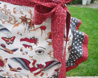Women's Aprons - Tattoo Aprons - The Tattoo Parlor Aprons - Handmade Apron - Tattoo Fabric Aprons - Annies Attic Aprons - Heart Tatoo Aprons