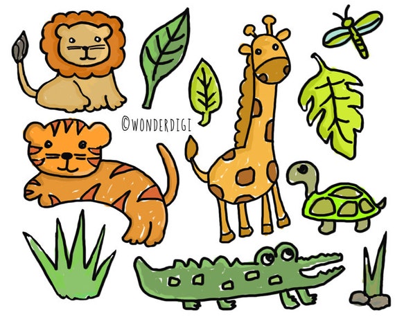 Zoo Animal Doodles Safari Animals clipart hand drawn clip