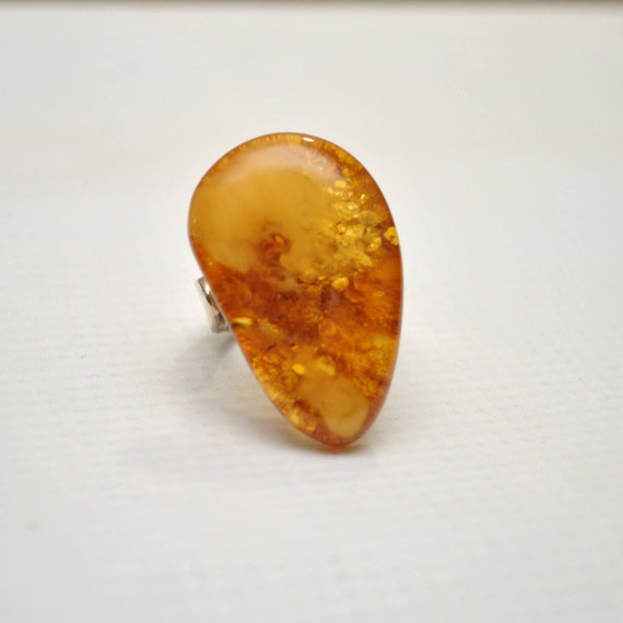 Sterling Silver Honey Amber Adjustable Ring #9298