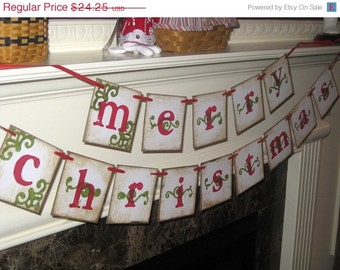 MERRY CHRISTMAS Double Banner Garland Vintage Sign
