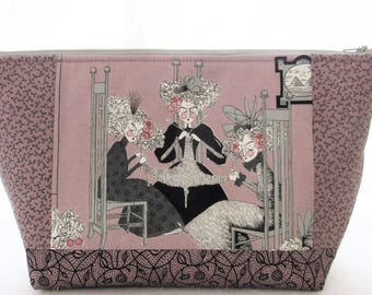 A Ghastlie Night Knitting Project Bag Ghastlies Fabric Cosmetic Bag Zipper Pouch Makeup Bag Knitters Grislie Sisters Mauve Gray MTO GNM