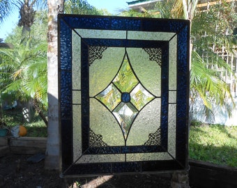 Vintage Look Stained Glass Window Panel, Textured & Beveled Glass Art, Traditional Stained Glass Transom Window, Unique Window Valance
