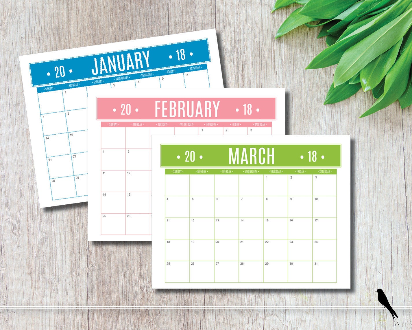 2018 Printable Wall Calendar Fun Casual Color Banner Monthly