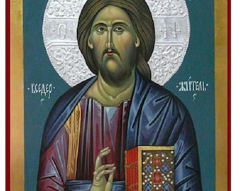 Jesus Christ handpainted icon, Christ Pantocrator, religious icon, iconography, religious gifts, Eastern Orthodox icon, Jesus orthodox icon