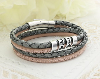 Personalized leather bracelet for women - Personalized braided bracelet - Braided leather bracelet - Womens personalized bracelets - Leather