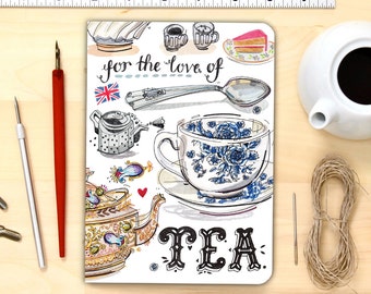 Tea Time notebook, blank journal, personalized stationery.