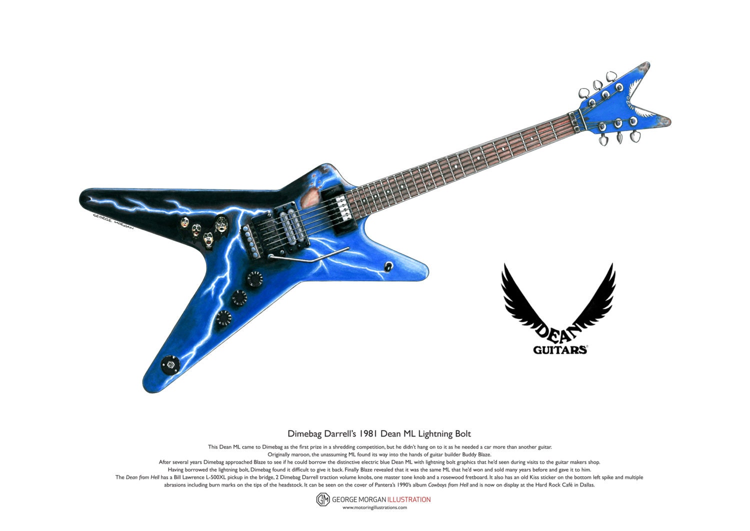dimebag darrell s 1981 dean ml lightning bolt art poster and dean lighting