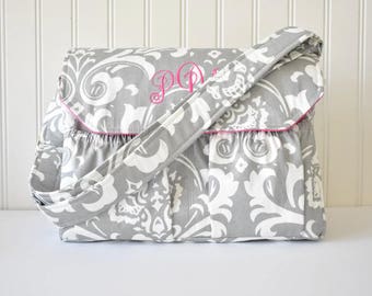 Personalized Damask DSLR Camera Bag in Gray and Hot Pink Monogrammed Bag for Canon Sony Nikon